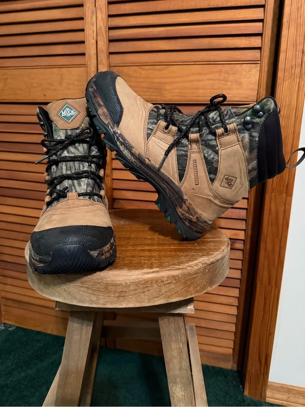 Men's Brown Camouflage Waterproof Hiking Boots, Rugged Trail Support